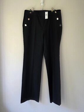 LOFT Marisa Sailor Trouser Pants Women Size 8 Black Mid Rise Gold Buttons NEW
